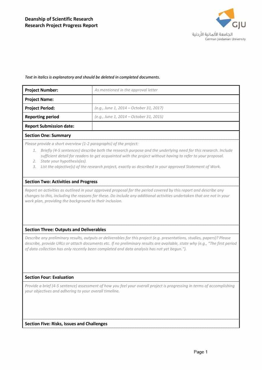 Research Project Progress Report Template - Atlantaauctionco For Research Project Progress Report Template
