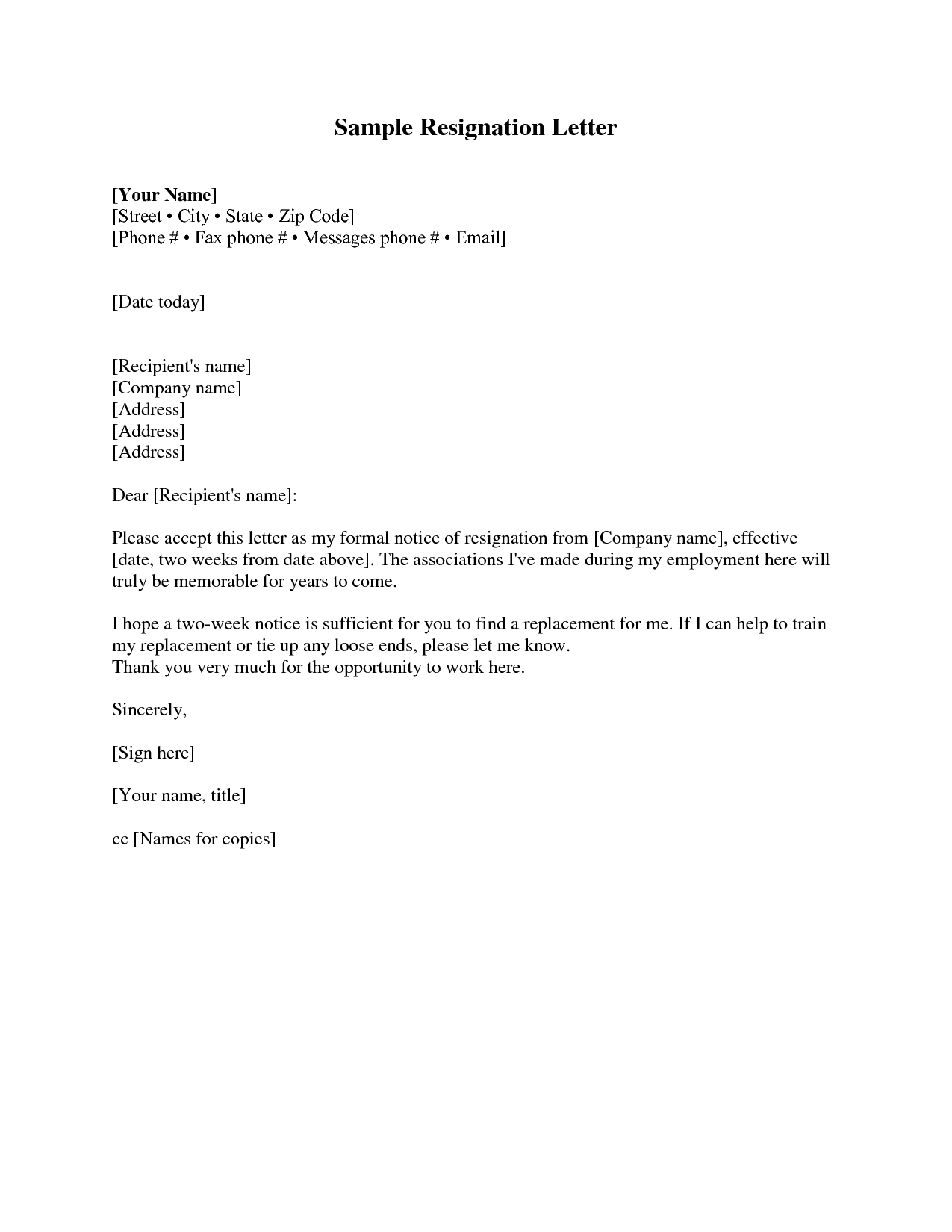 Resignation Letter 2 Weeks Notice Resignation Letter Throughout Two Week Notice Template Word