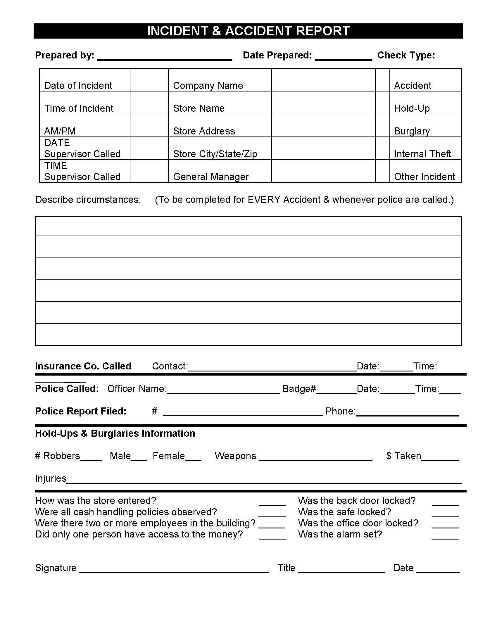 Restaurant Incident Accident Report. | Restaurant Resource Within Customer Incident Report Form Template