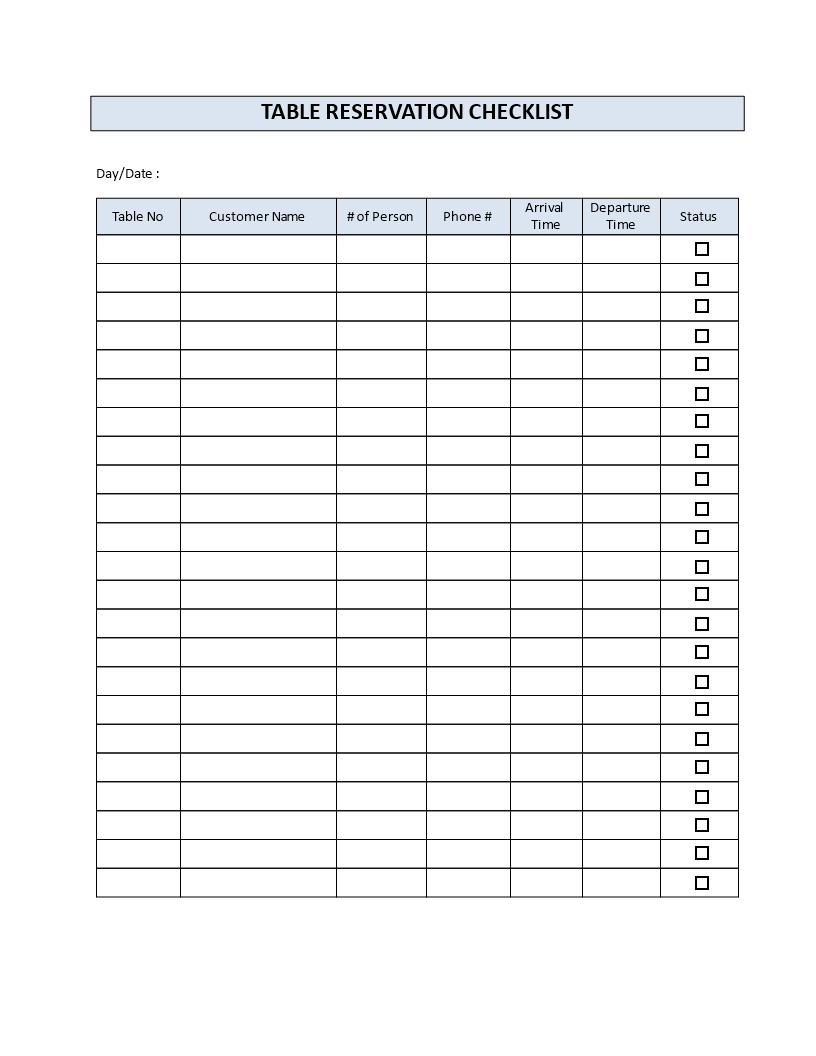 Restaurant Table Reservation Checklis – Download This Table With Regard To Table Reservation Card Template