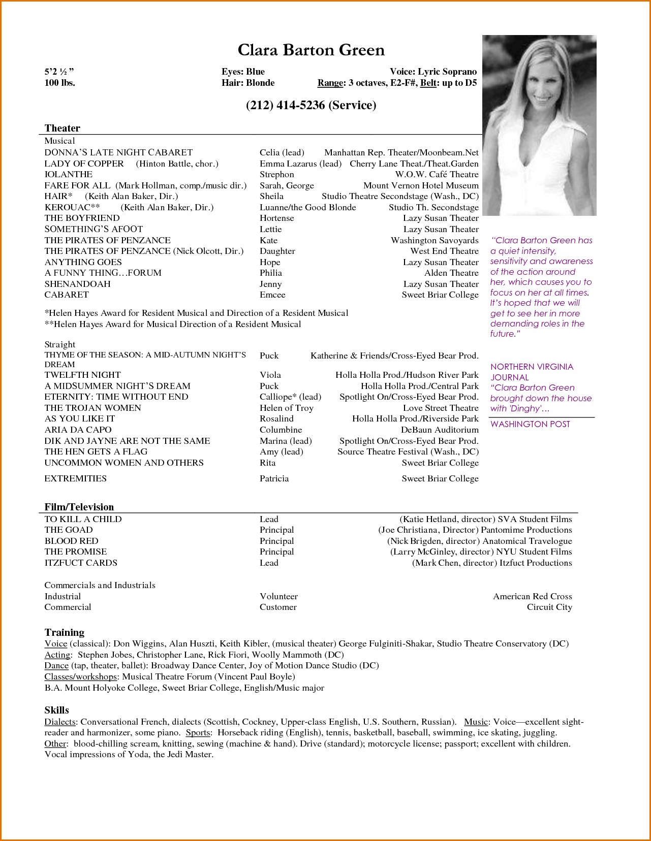 Resume Format Actor | Acting Resume Template, Acting Resume Within Theatrical Resume Template Word