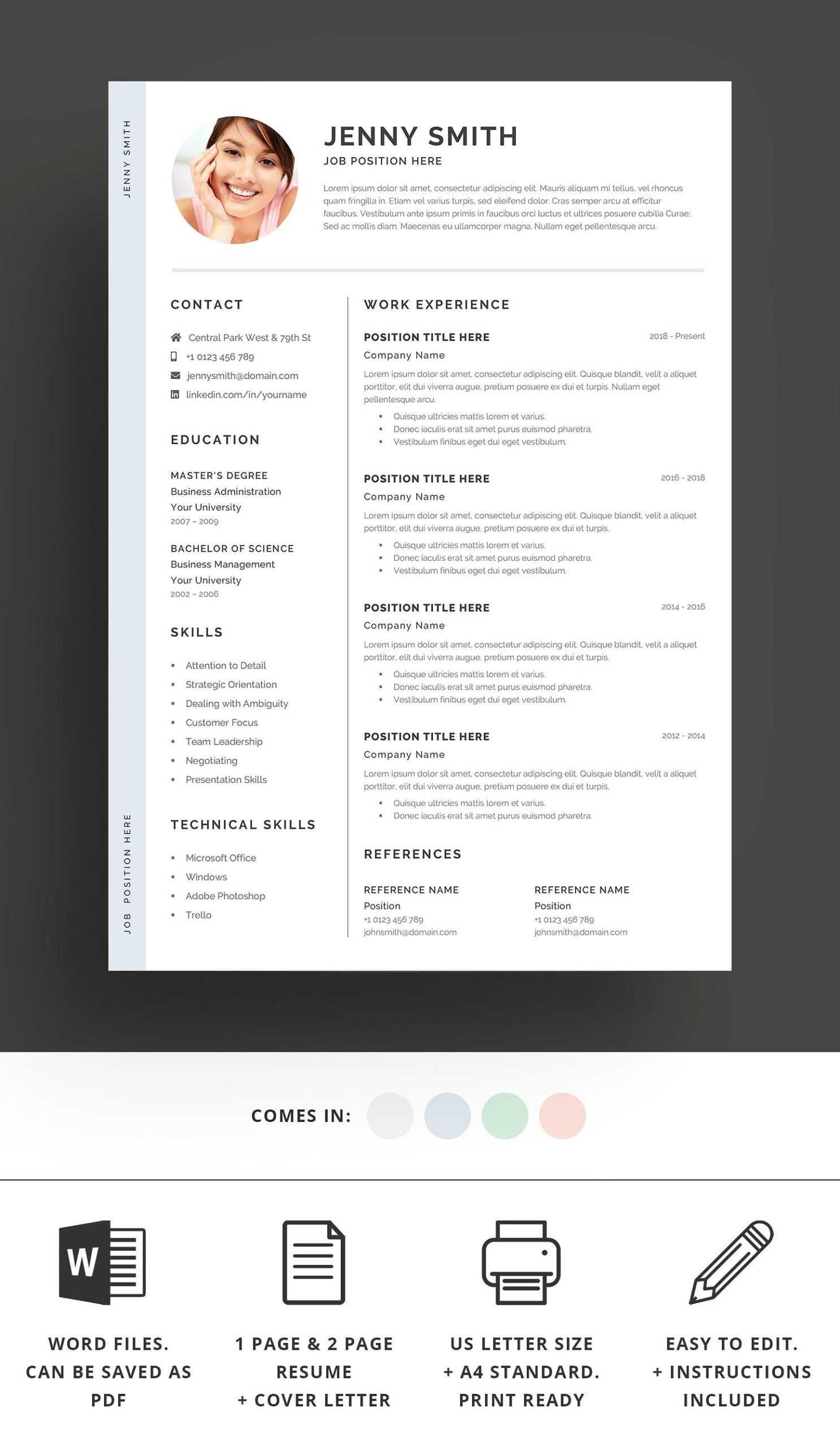 Resume Template Word Modern Clean Cv #standard#ready#print Pertaining To How To Create A Cv Template In Word