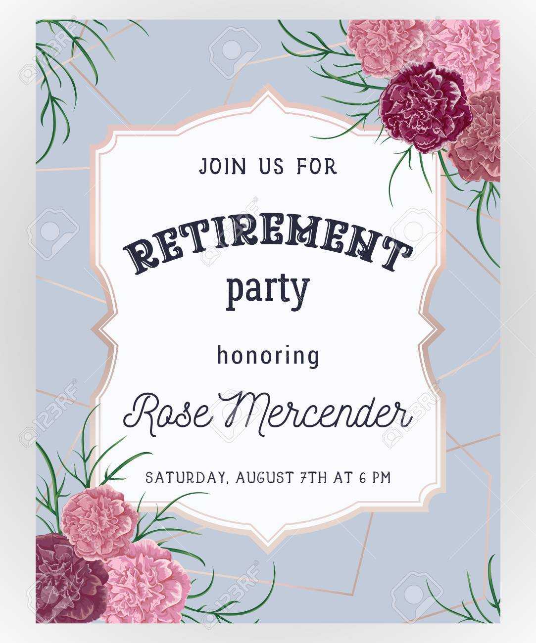 Retirement Party Invitation. Design Template With Rose Gold Polygonal.. In Retirement Card Template