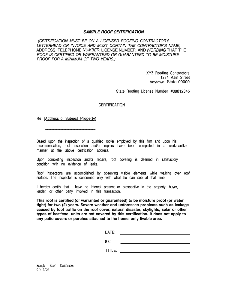 Roof Certification Form Template - Fill Online, Printable Within Roof Certification Template