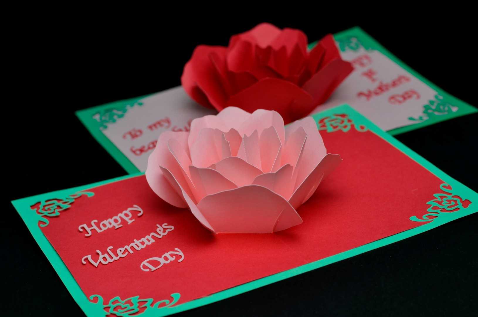Rose Flower Pop Up Card Template In Pop Out Heart Card Template