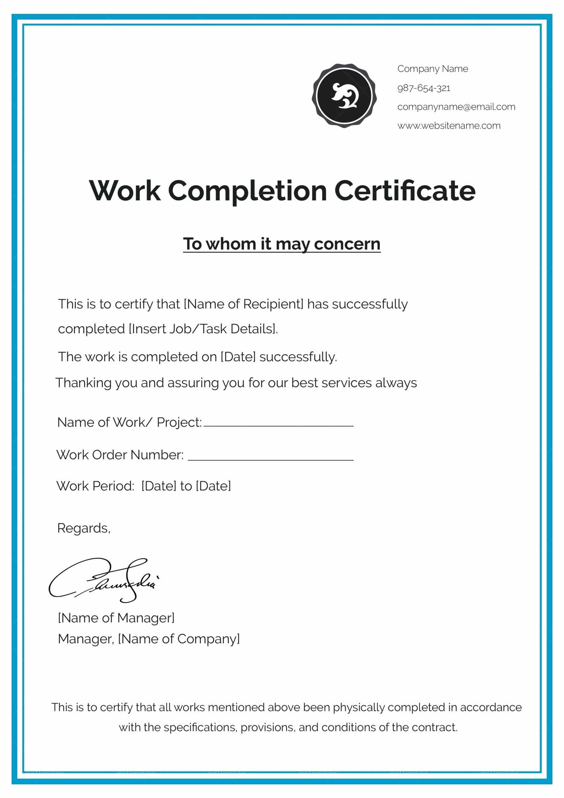Sample Certificate Of Acceptance And Completion 40 Fantastic Regarding Certificate Of Acceptance Template