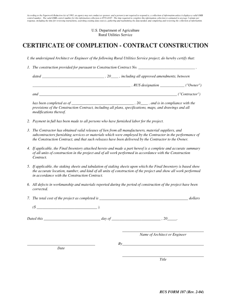 Sample Certificate Of Acceptance And Completion Usda Direct Intended For Jct Practical Completion Certificate Template