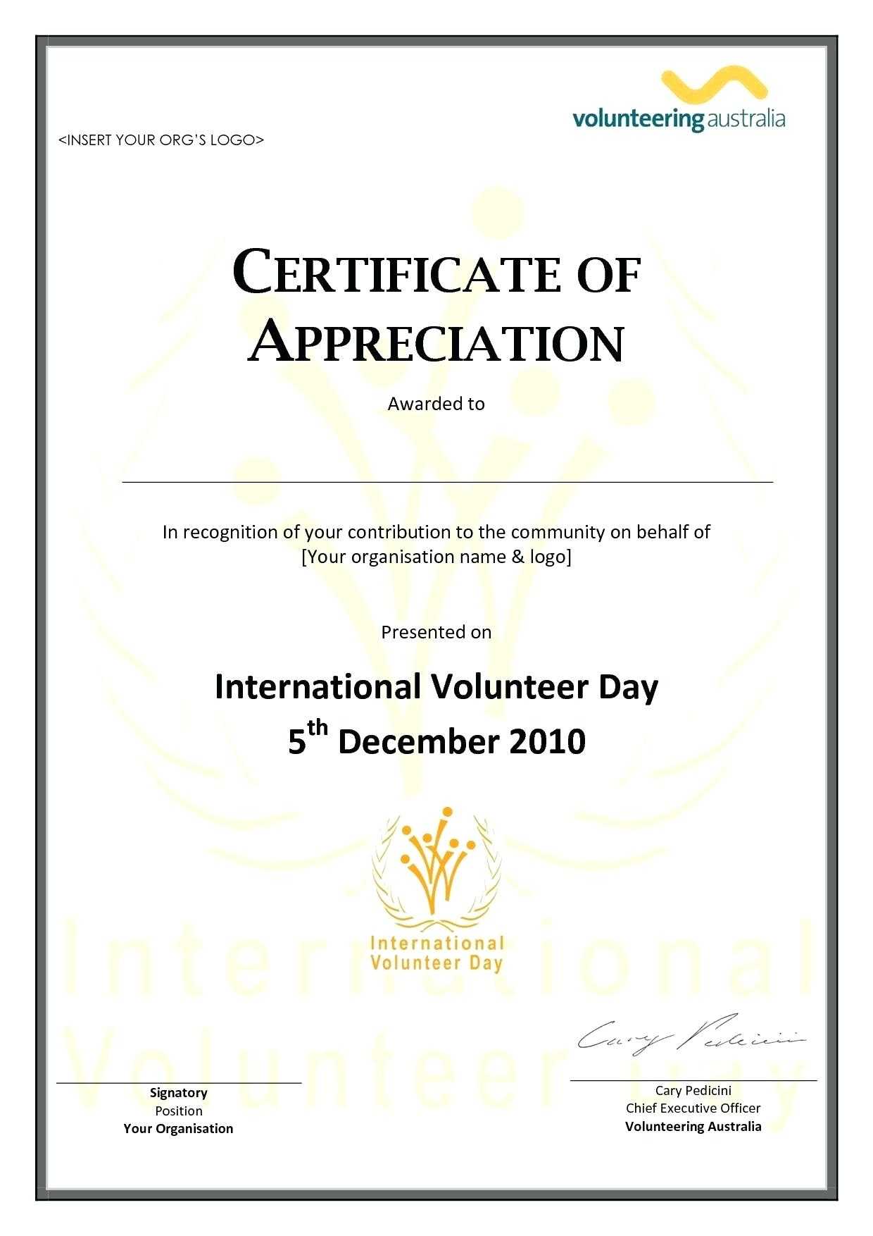 Sample Certificate Of Appreciation For Community Service With Regard To Long Service Certificate Template Sample