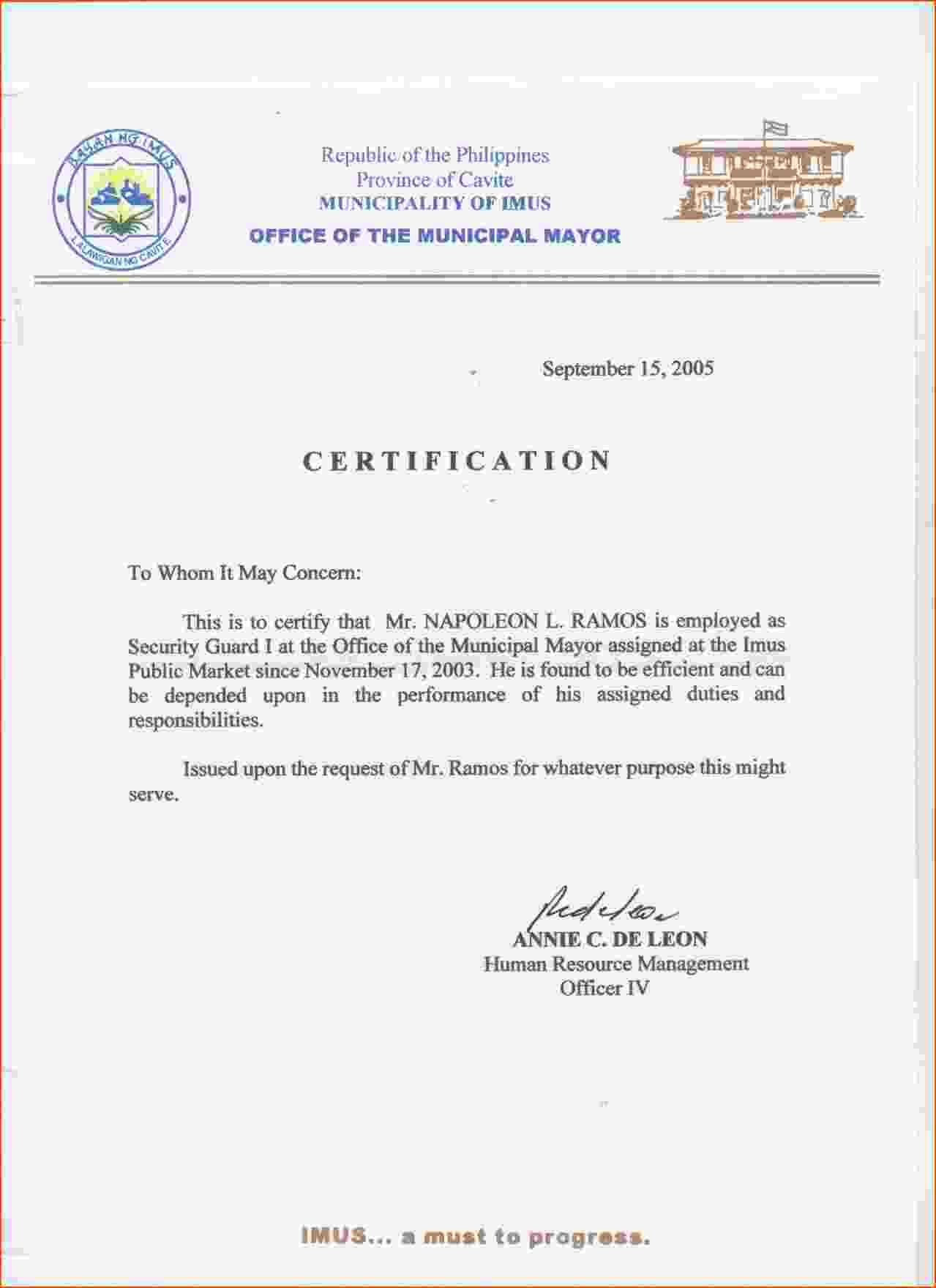 Sample Certificate Of Employment Certification Tugon Med For Certificate Of Employment Template