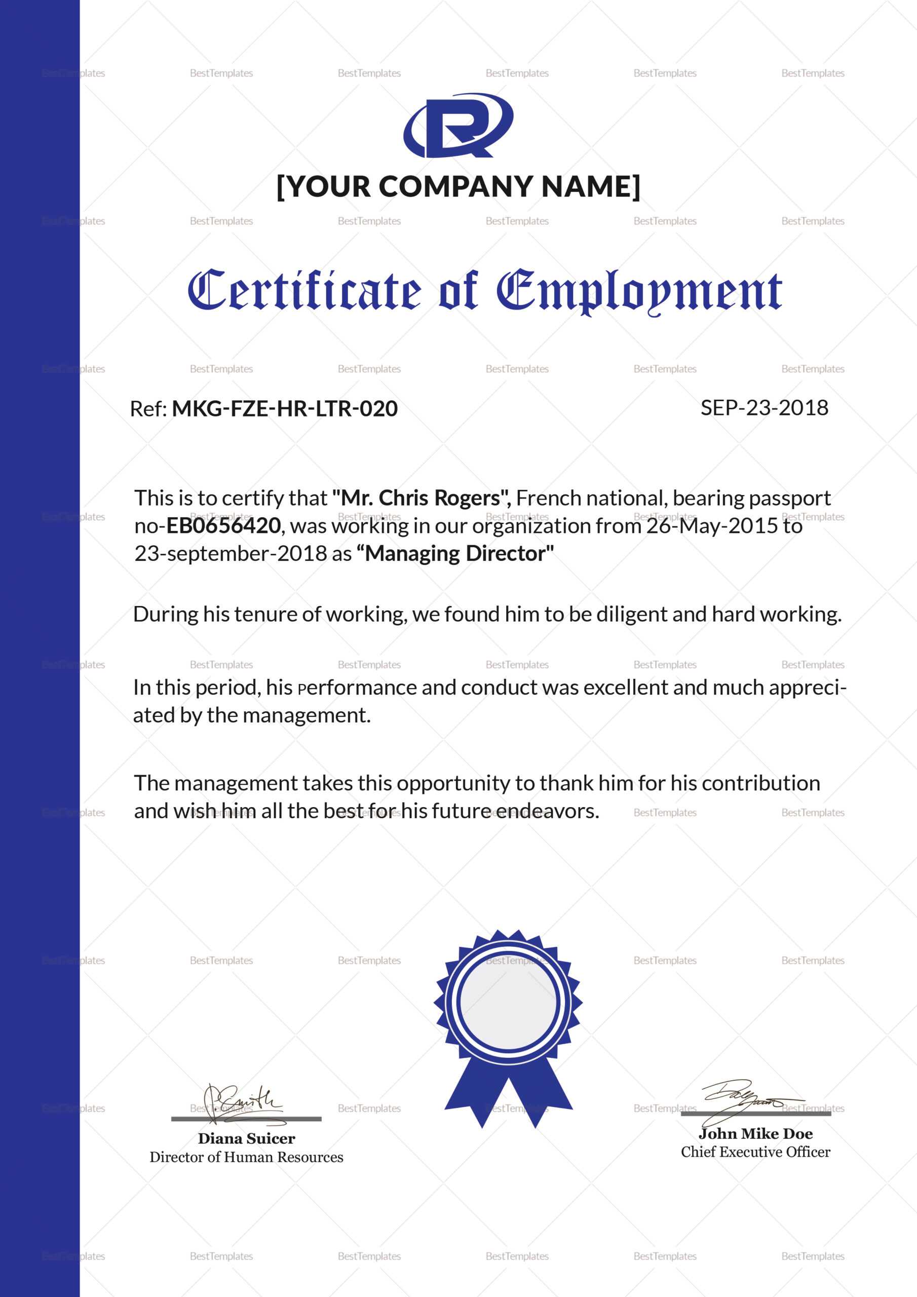 Sample Certificate Of Employment Certification Tugon Med Regarding Template Of Certificate Of Employment
