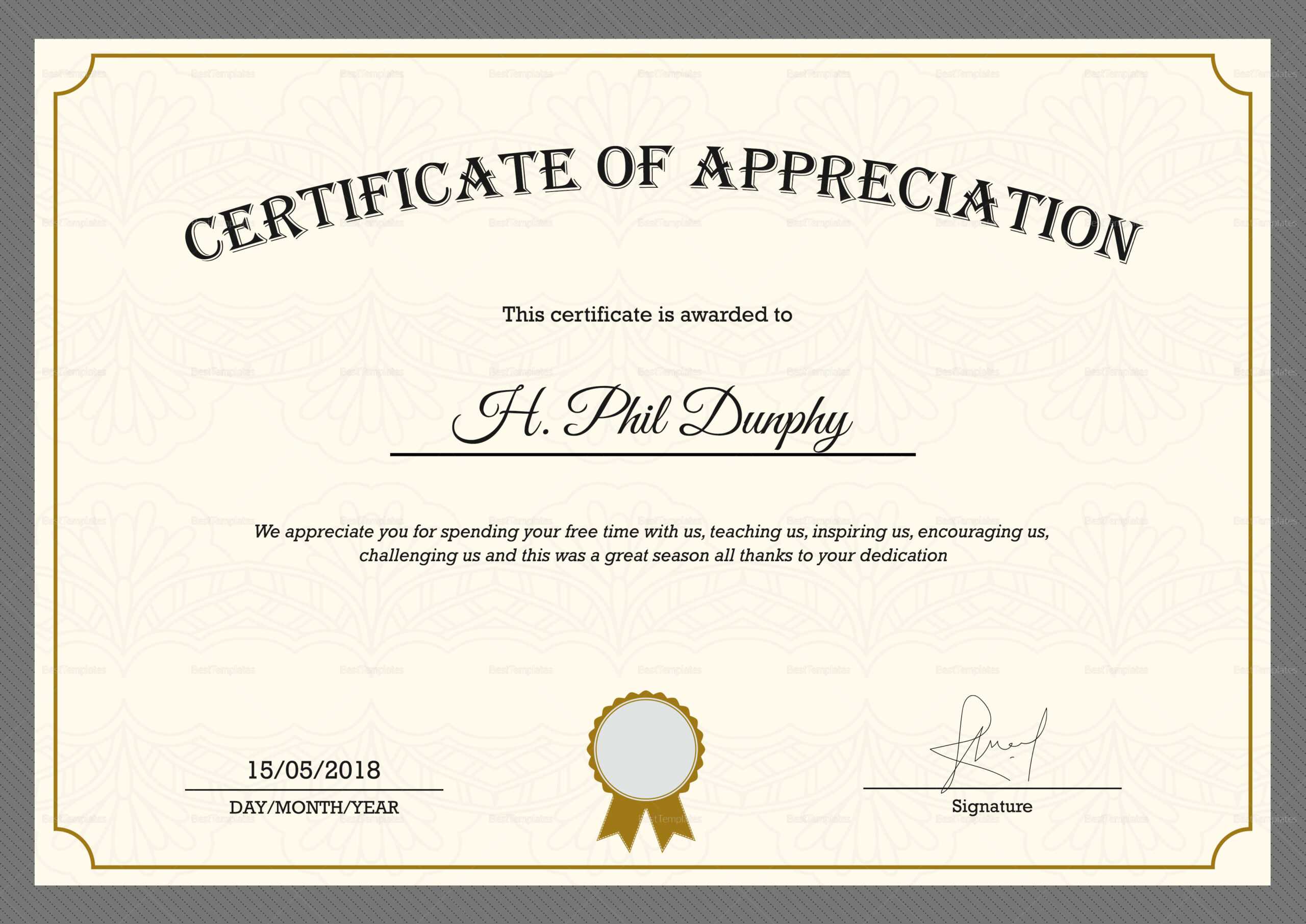 Sample Company Appreciation Certificate Template For Thanks Certificate Template