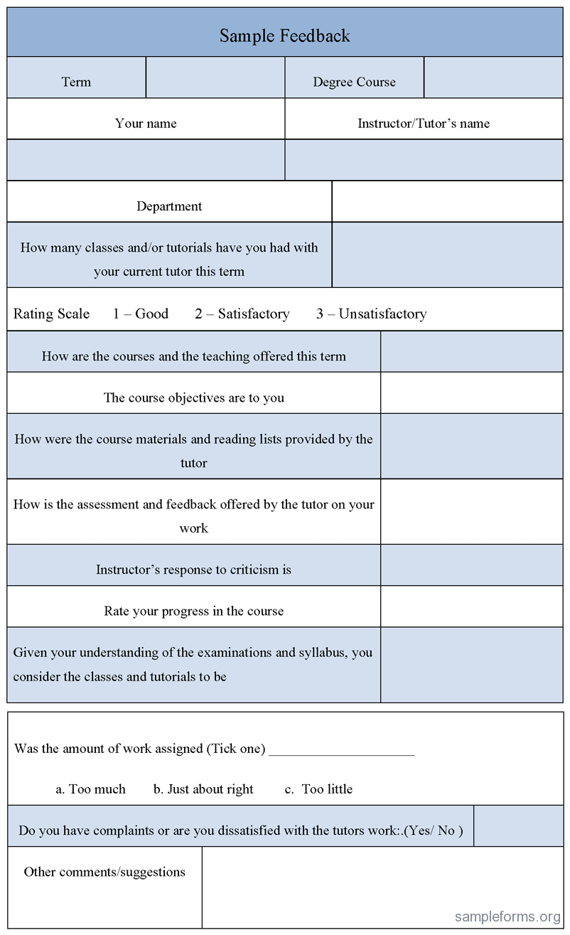 Sample Feedback Form : Sample Forms Regarding Student Feedback Form Template Word