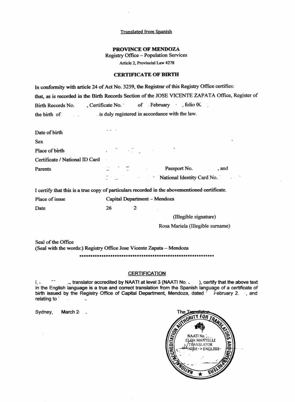 Sample Of Birth Certificate In Malaysia Best Translation Intended For Spanish To English Birth Certificate Translation Template
