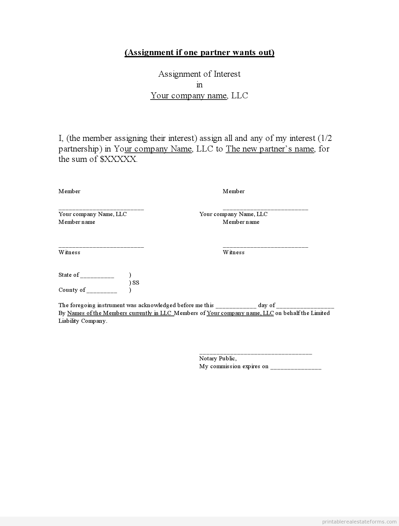 Sample Printable Assignment Of Llc Interest Form In 2019 Throughout Llc Annual Report Template