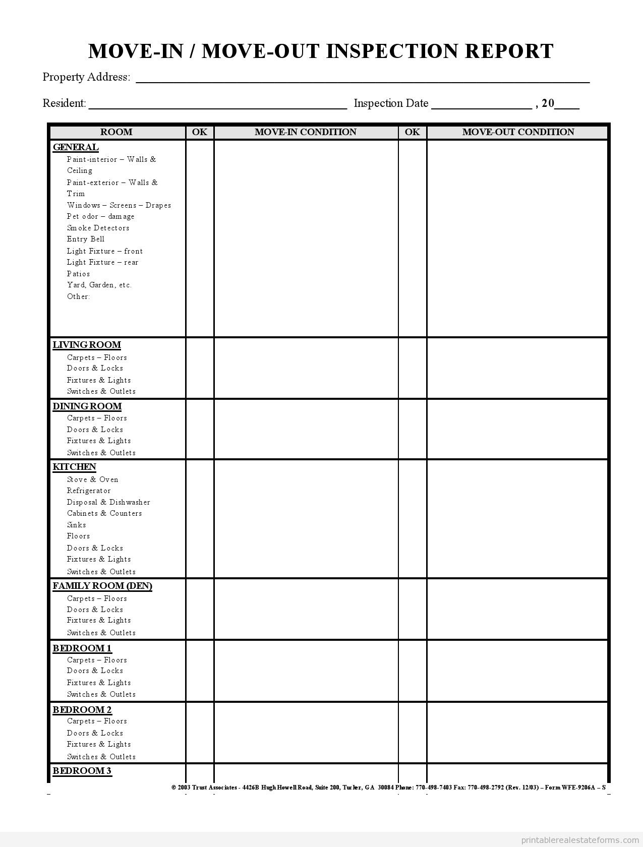 Sample Printable Move In Move Out Inspection Report Form In Intended For Property Management Inspection Report Template