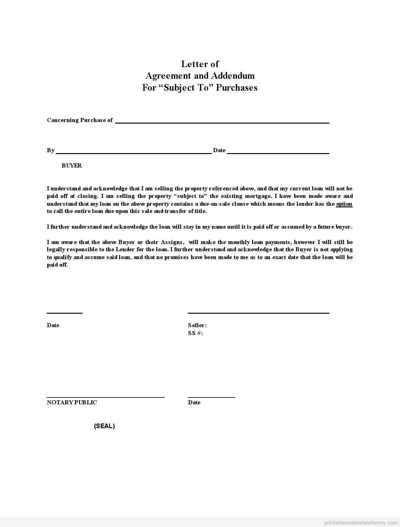Sample Printable St Letter Of Agreement   Buy Form | Legal Throughout Blank Legal Document Template
