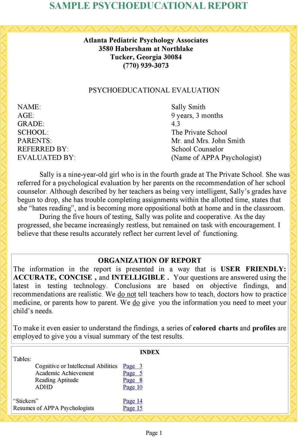 Sample Psychoeducational Report – Pdf Regarding Psychoeducational Report Template