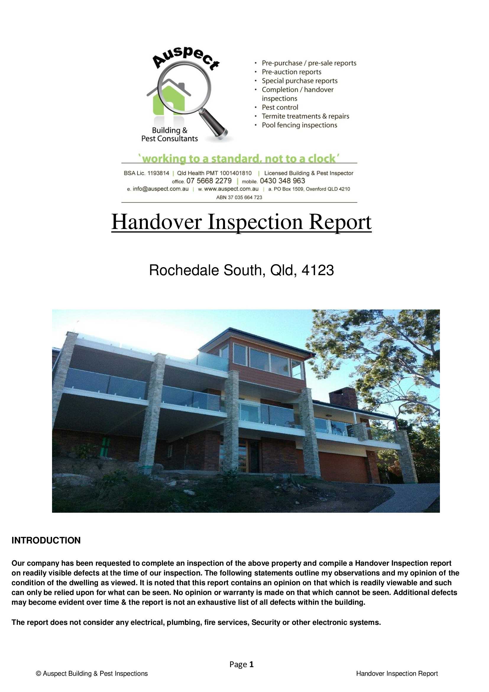Sample Reports · Auspect Home Inspections In Pre Purchase Building Inspection Report Template
