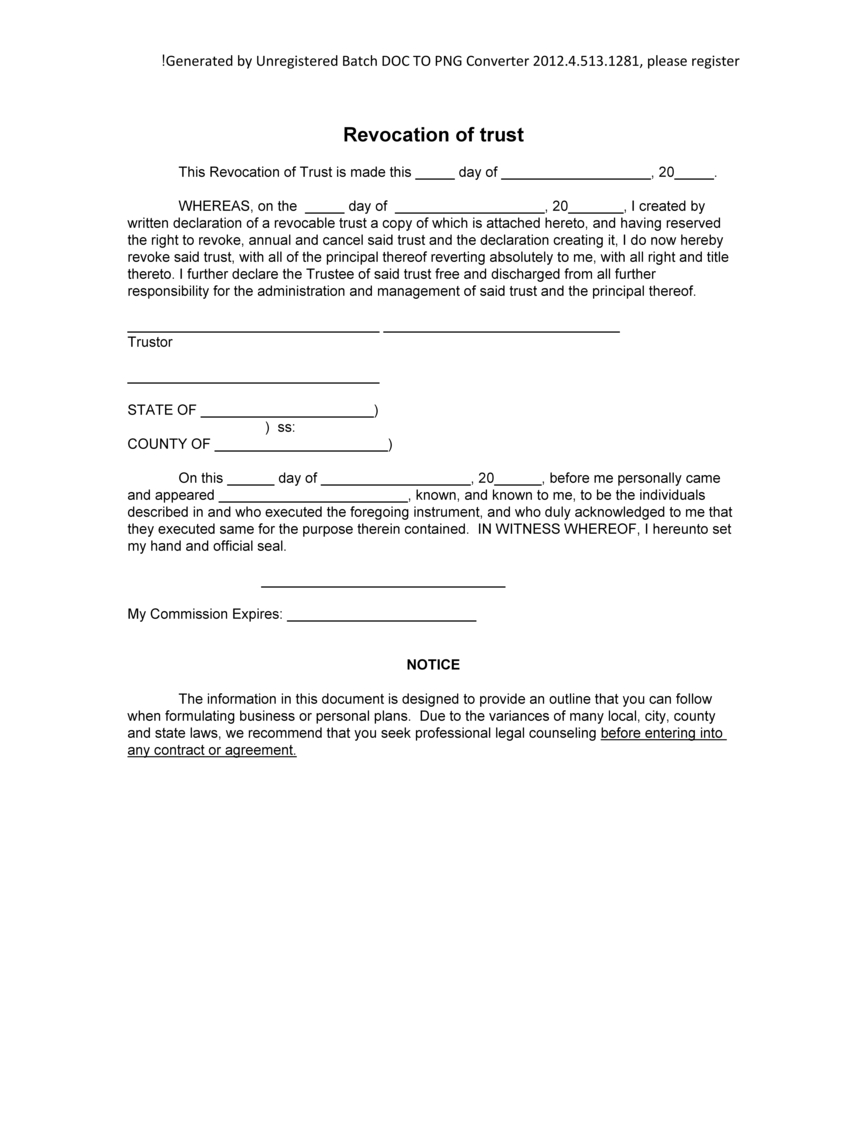 Sample Revocation Of Trust Form, Blank Revocation Of Trust Inside Blank Legal Document Template