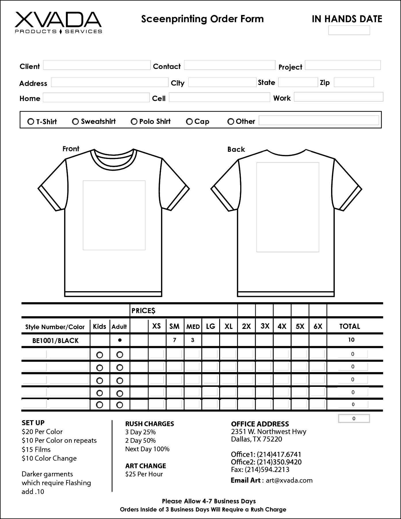 Sample T Shirt Order Form Template Microsoft Word With Regard To Blank T Shirt Order Form Template