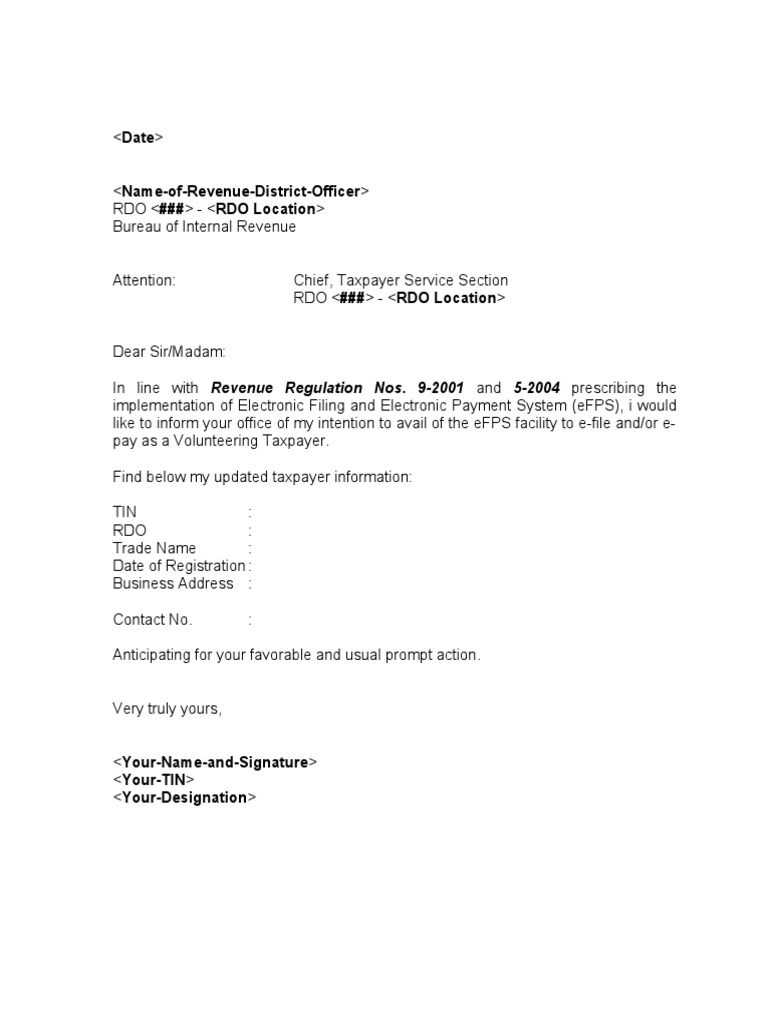 Sample Template Efps Letter Intent For Individual Taxpayer With Regard To Corporate Secretary Certificate Template