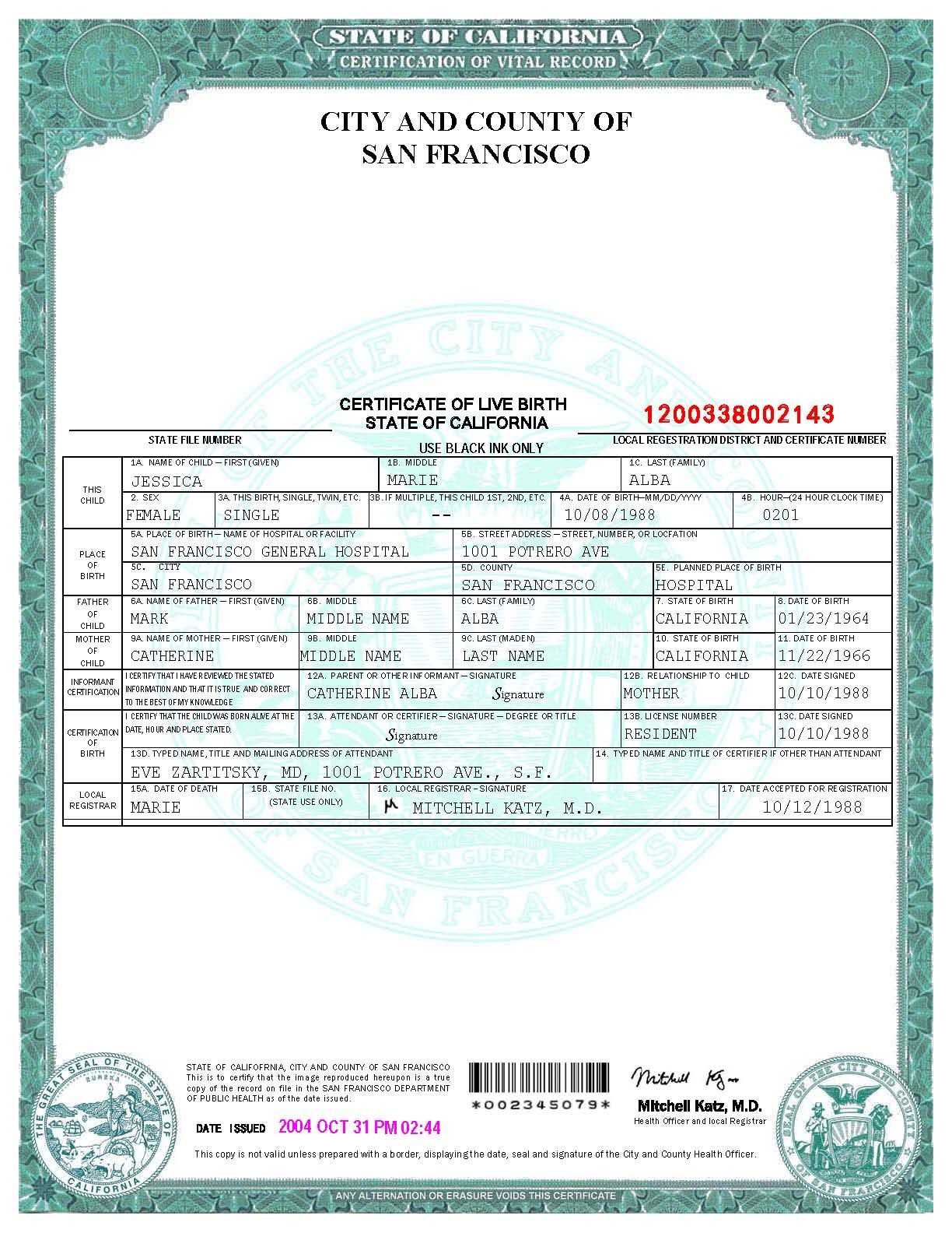 San Francisco Birth Certificate Template | Birth Certificate Inside Fake Death Certificate Template