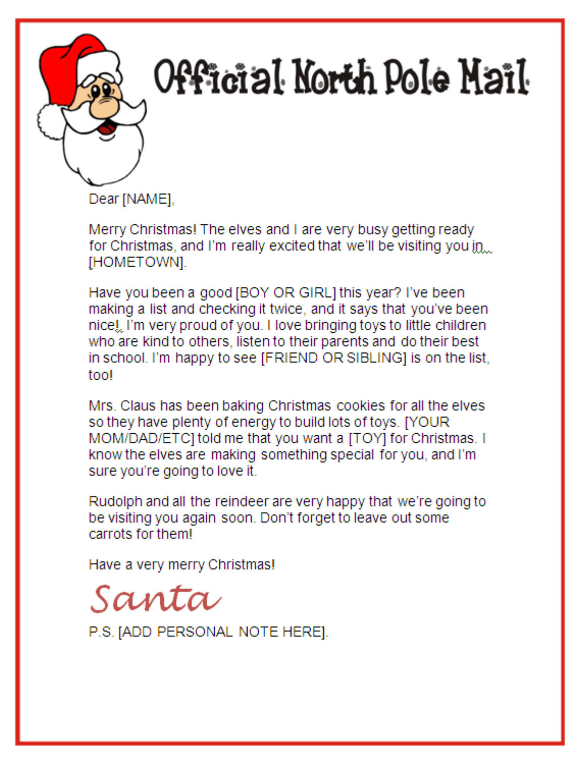 Santa Letter Stationary – Official North Pole Mail Intended For Santa Letter Template Word