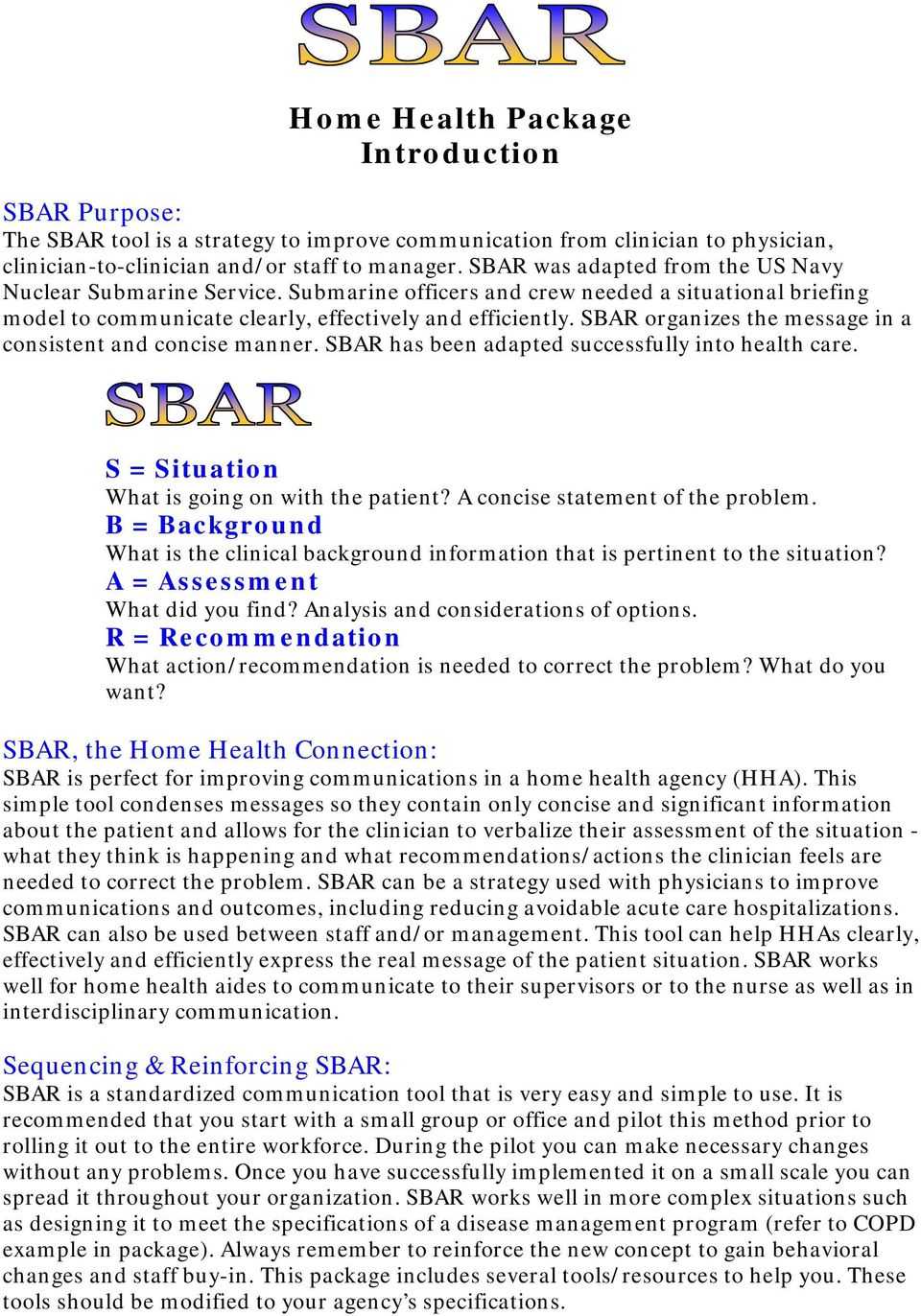 Sbar A Home Health Package – Pdf With Sbar Template Word