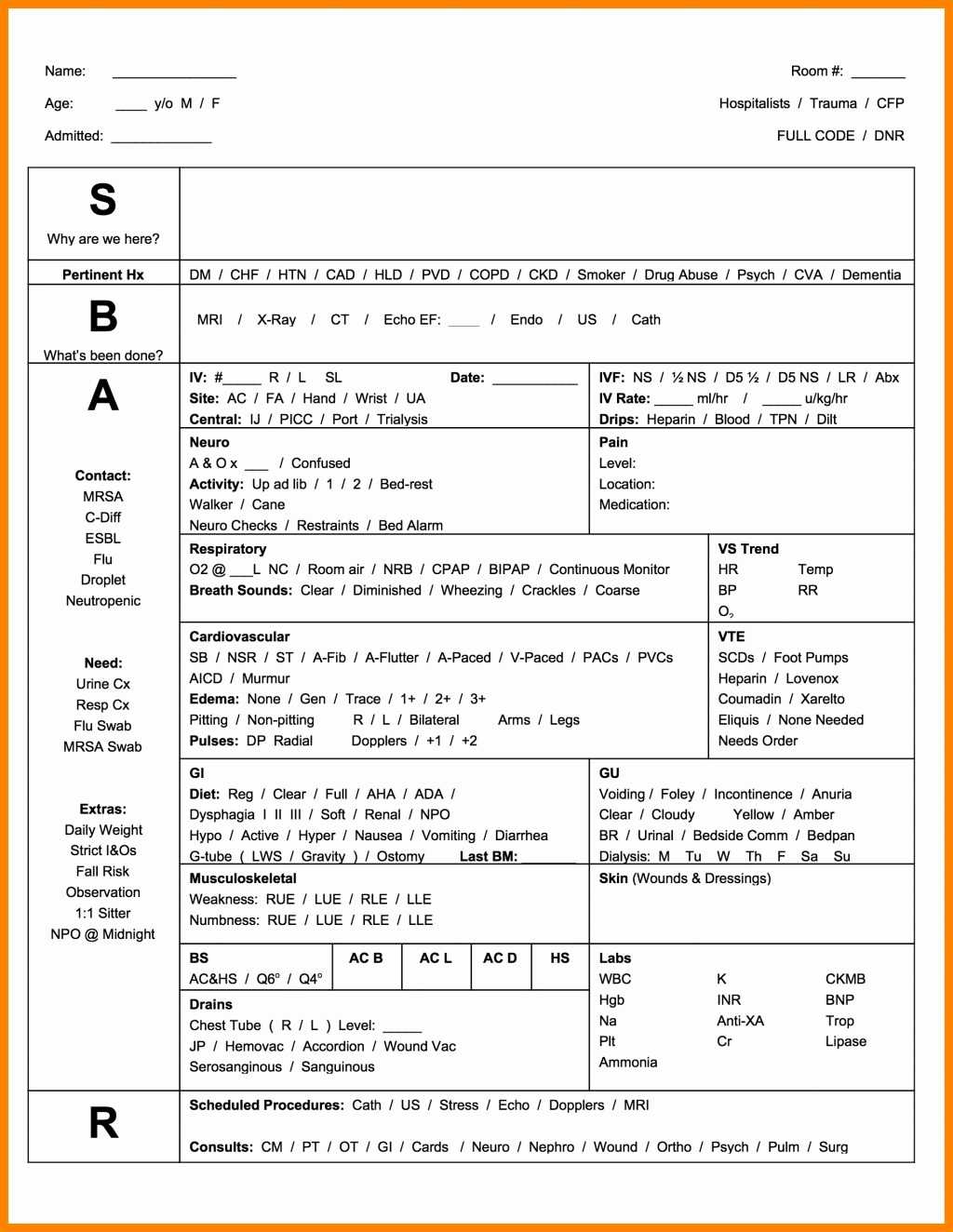 Sbar Nursing Template (6) | Payroll Slip Inside Charge Nurse Report Sheet Template