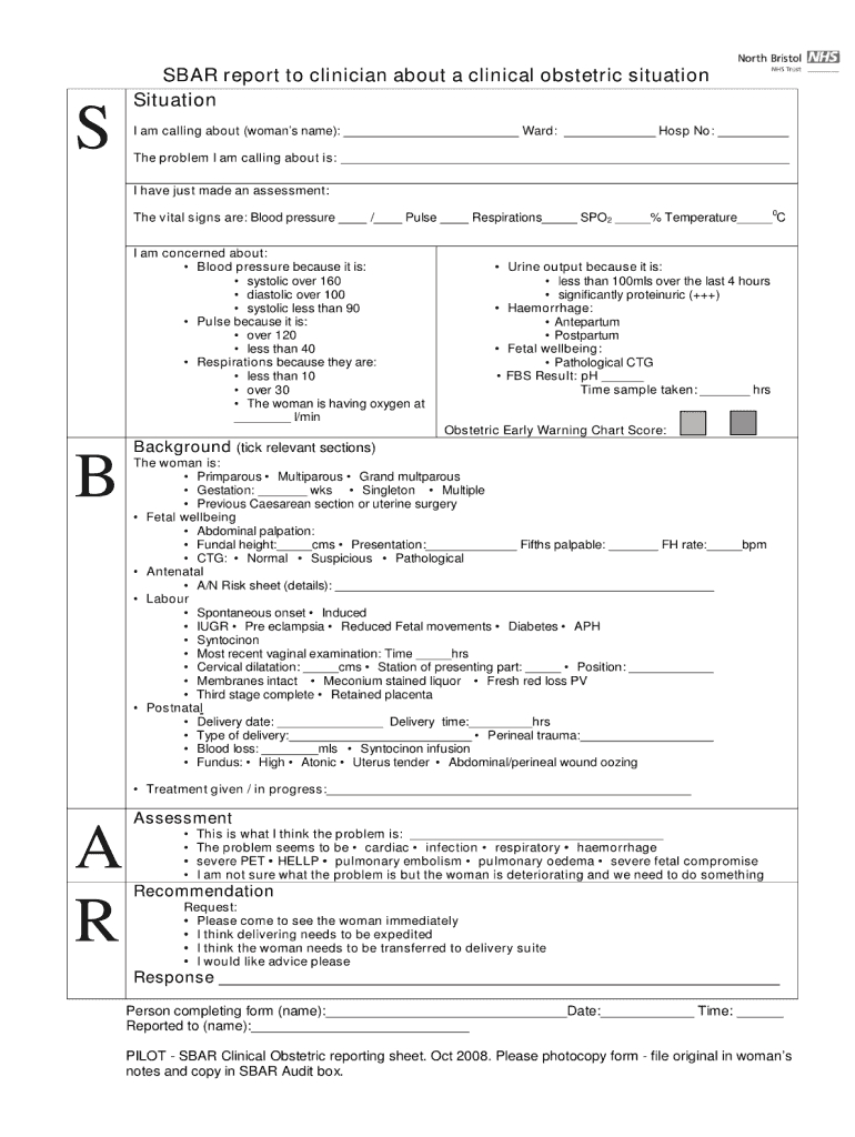 Sbar Template Pdf – Fill Online, Printable, Fillable, Blank In Sbar Template Word