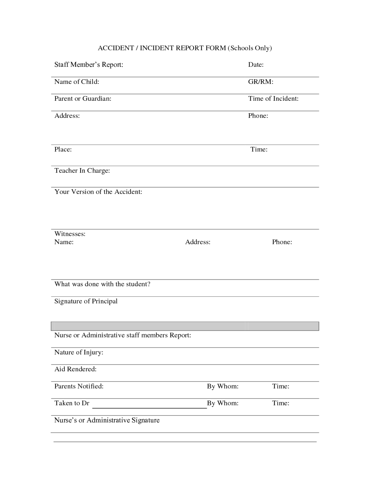 Incident Report Form Template Qld