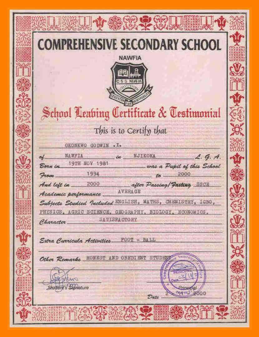School Leaving Certificate Format.school Leaving Certificate With Leaving Certificate Template