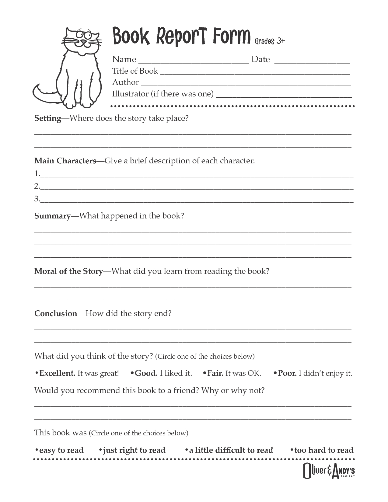 Second Grade Book Report Template | Book Report Form Grades Regarding Story Report Template