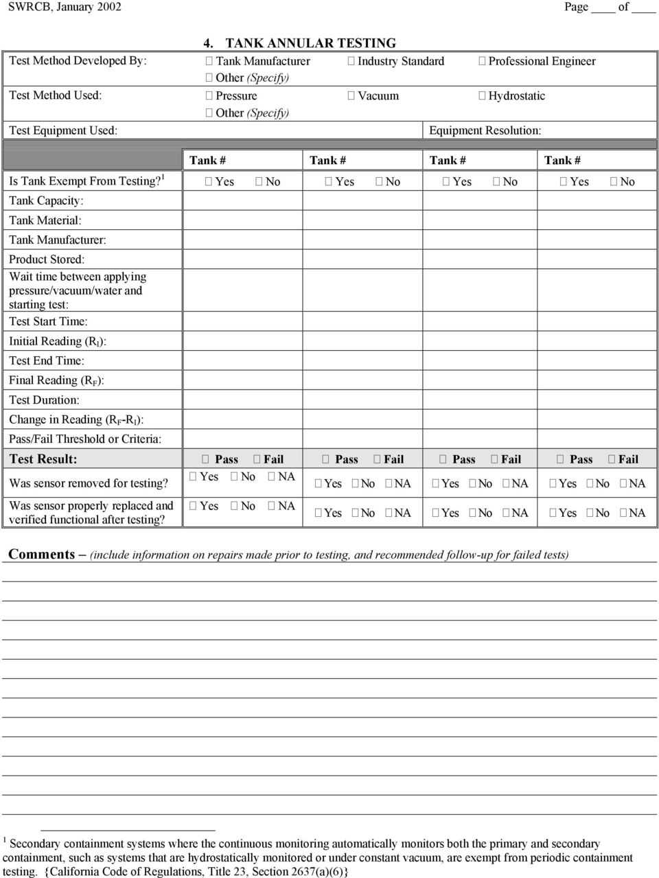 Secondary Containment Testing Report Form – Pdf Throughout Hydrostatic Pressure Test Report Template