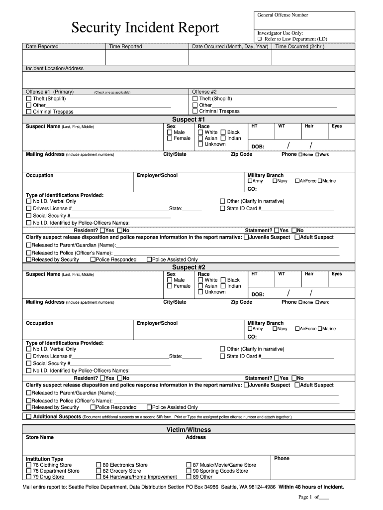 Security Guard Incident Report Pdf – Fill Online, Printable With Regard To Police Incident Report Template