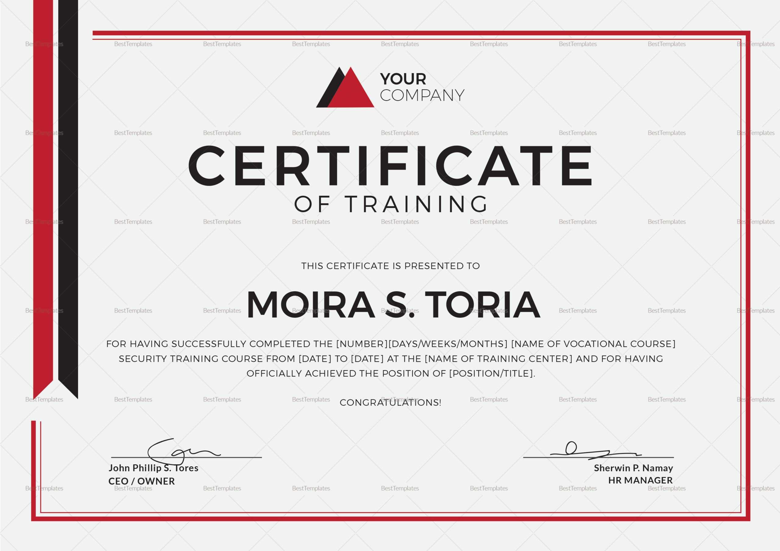 Security Training Certificate Template Within Template For Training Certificate
