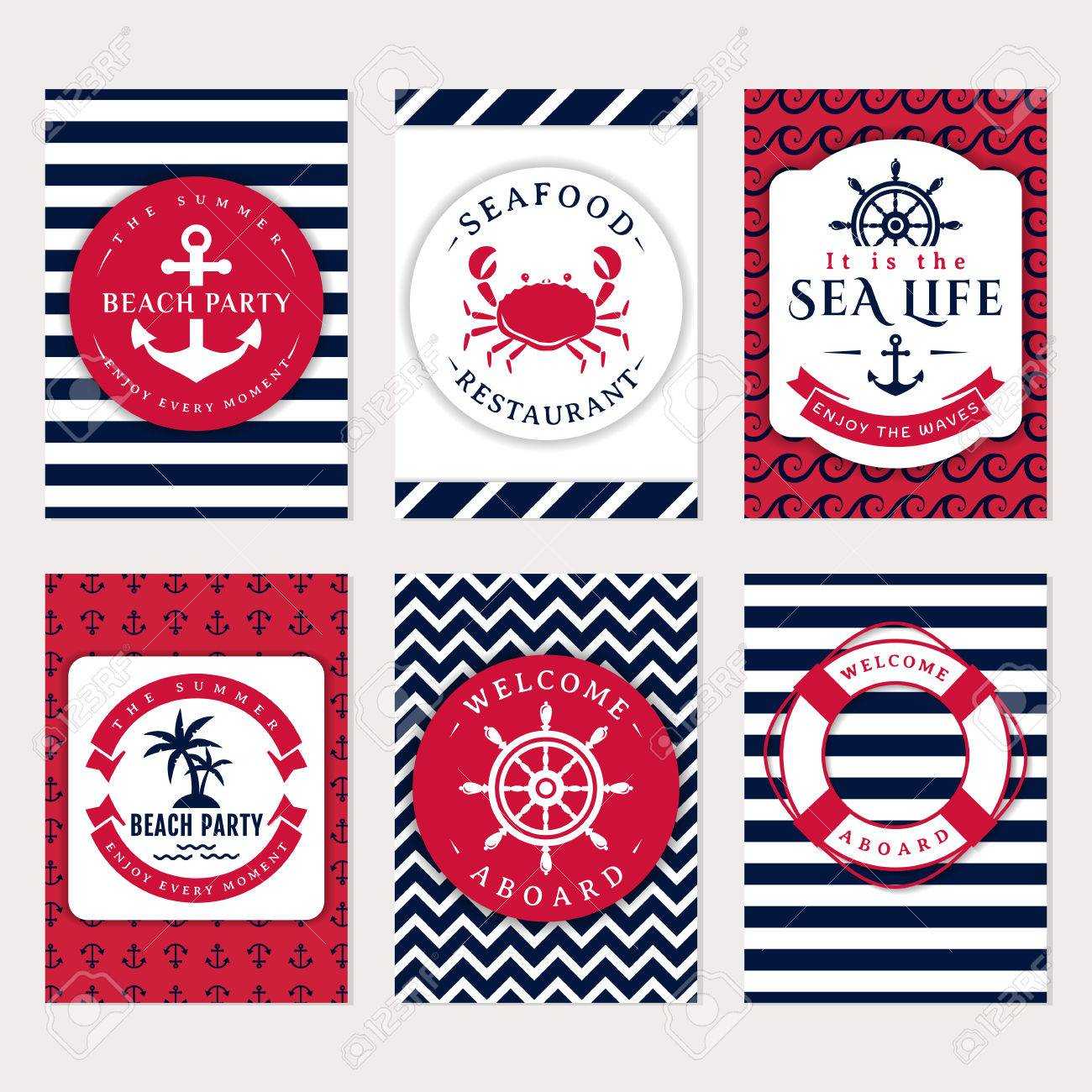 Set Of Nautical And Marine Banners And Flyers. Elegant Card Templates.. Pertaining To Nautical Banner Template