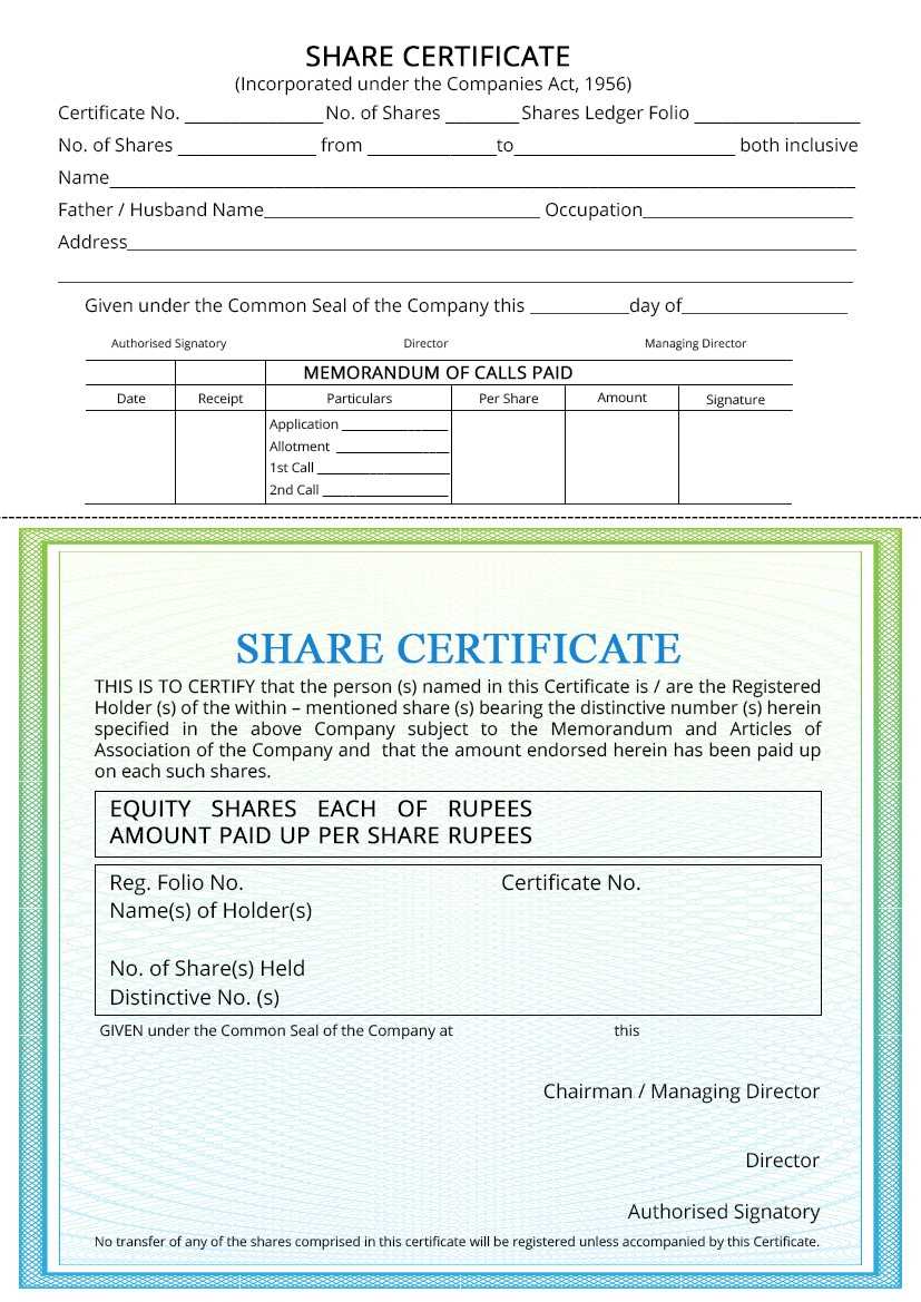 Share Certificate – Indiafilings For Share Certificate Template Companies House