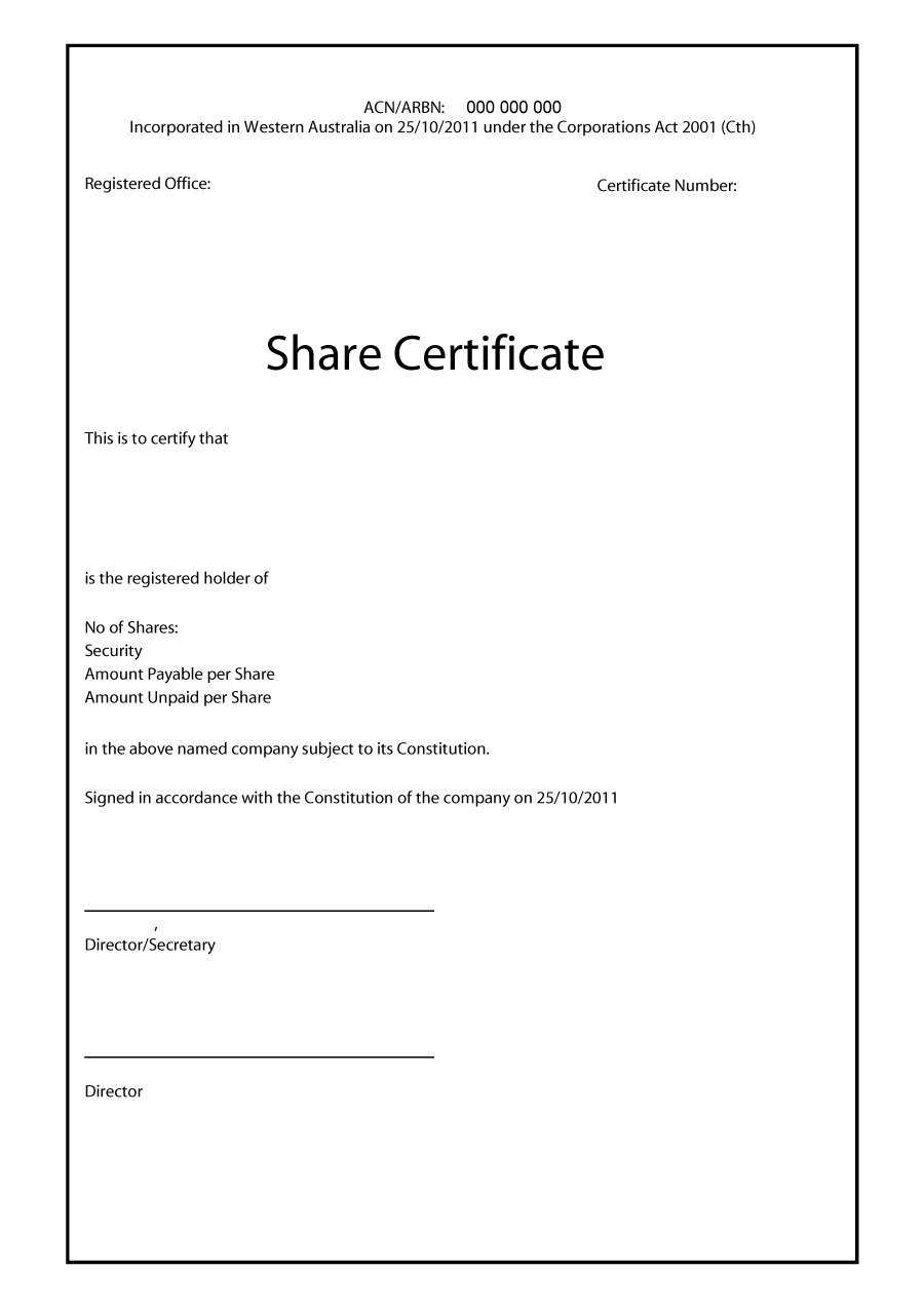 Share Certificate Template Australia – Atlantaauctionco In Share Certificate Template Australia