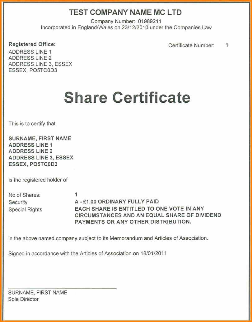 Share Certificate Template Companies House Throughout Template Of Share Certificate