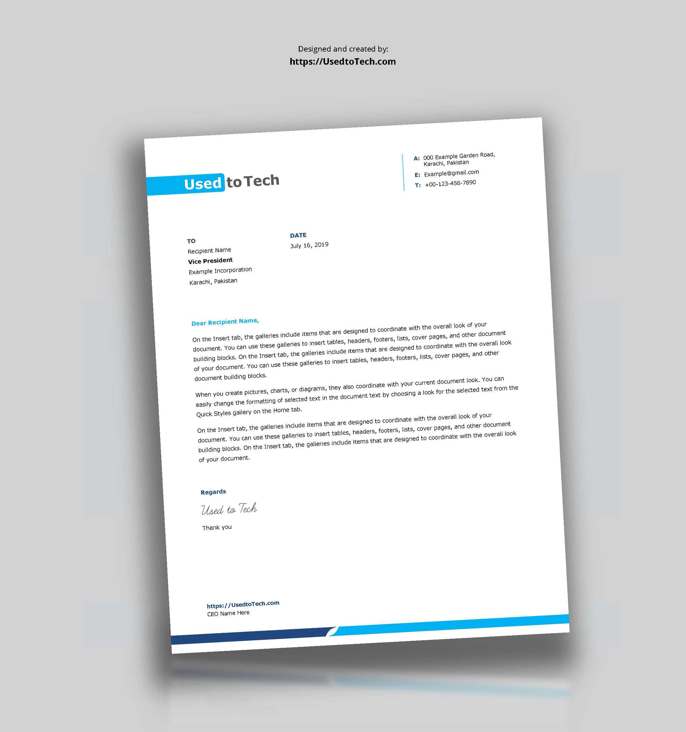 Simple And Clean Word Letterhead Template - Free - Used To Tech Intended For Word Stationery Template Free