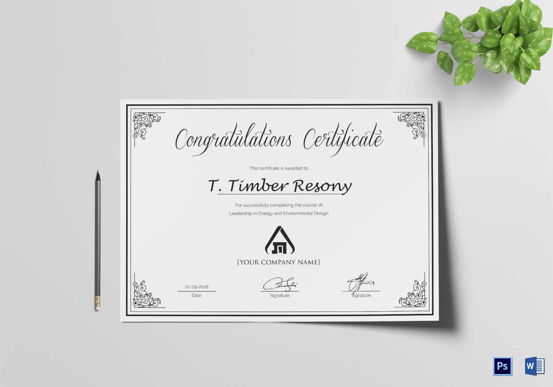 Simple Congratulation Certificate Template In Congratulations Certificate Word Template