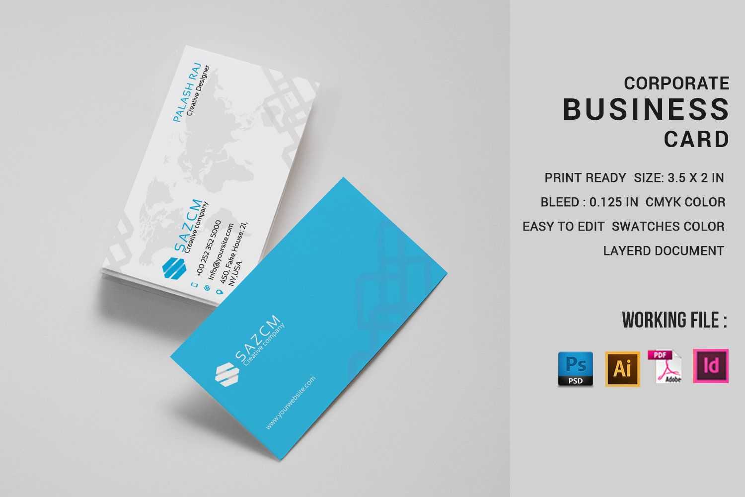 Simple Corporate Business Card Design Template With Regard To Business Card Template Size Photoshop