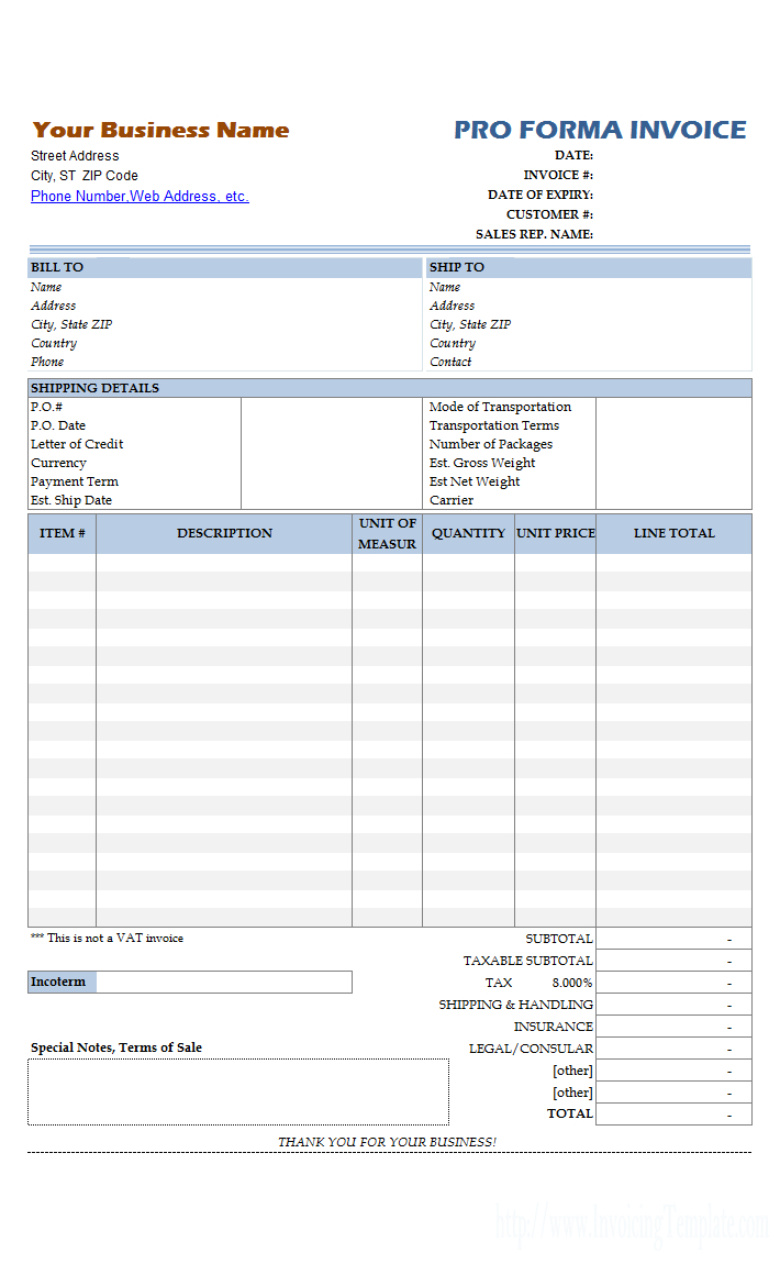 Simple Proforma Invoicing Sample Throughout Free Proforma Invoice Template Word
