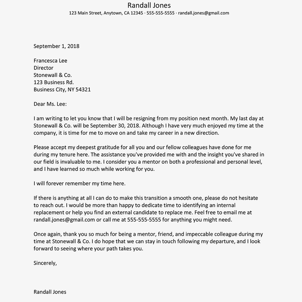 Sincere And Appreciative Resignation Letters Inside Two Week Notice Template Word
