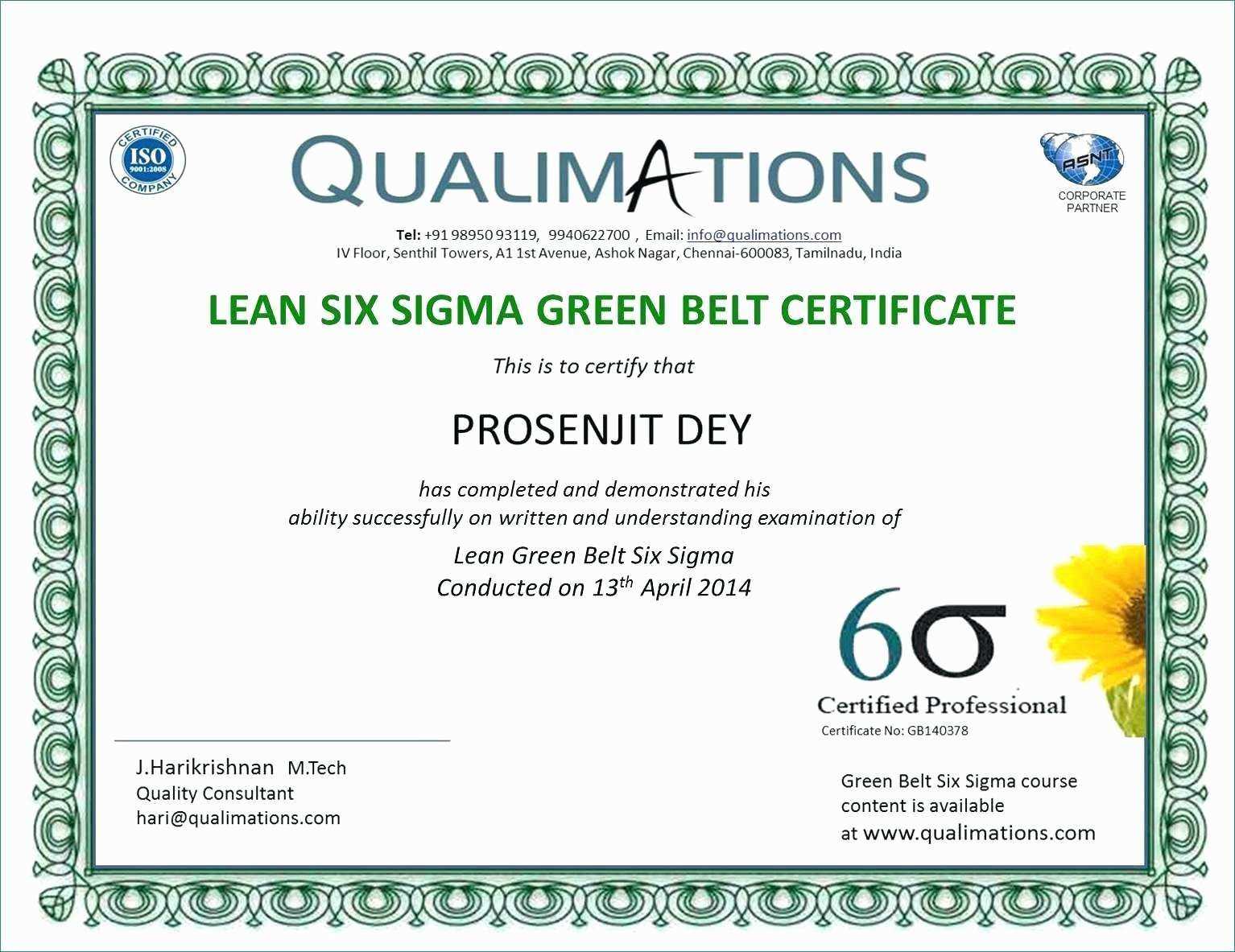 Six Sigma Black Belt Certificate Template – Carlynstudio Throughout Green Belt Certificate Template