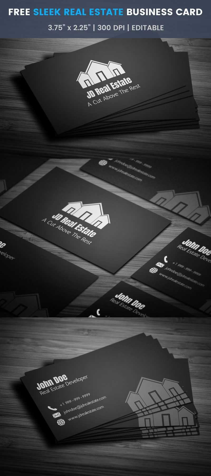 Sleek Real Estate Business Card – Full Preview | Free With Real Estate Business Cards Templates Free