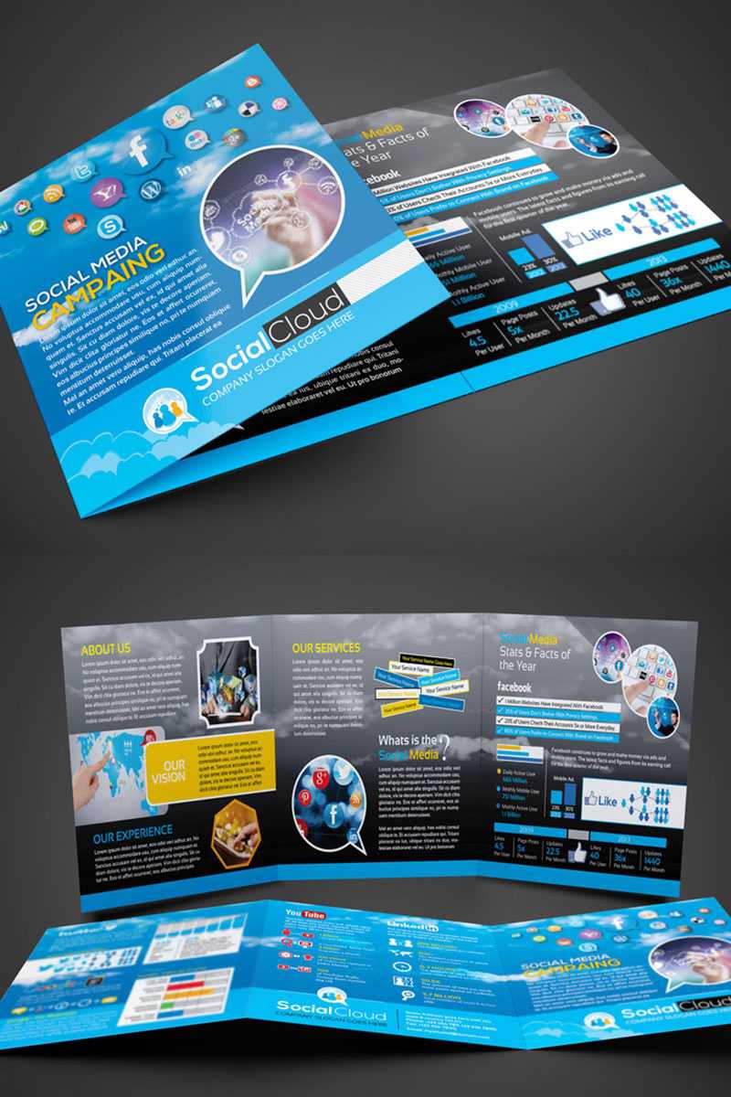 Social Media Tri Fold Brochure Corporate Identity Template With Social Media Brochure Template