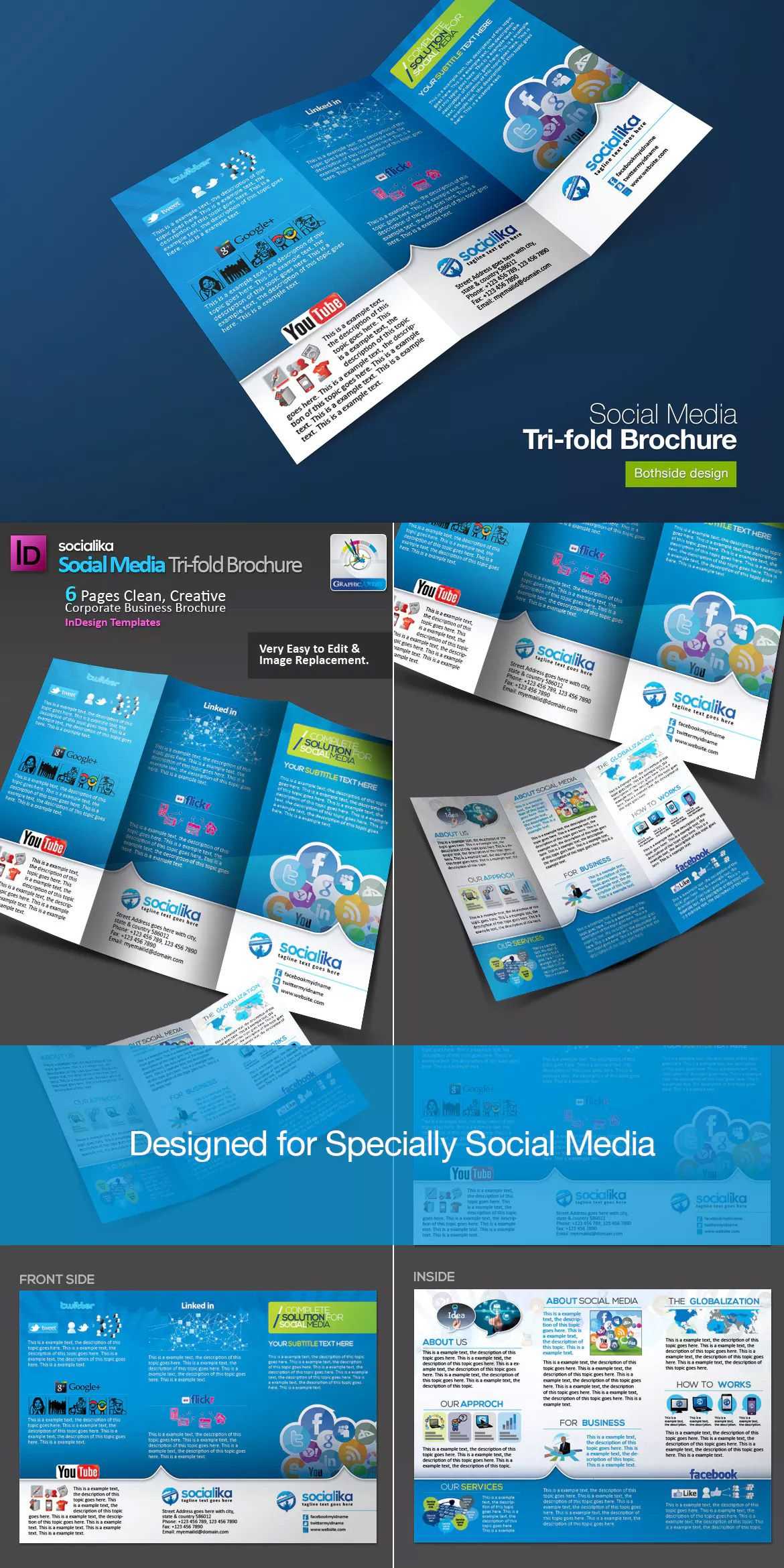 Social Media Tri Fold Brochure Template Indd | Bi Fold Pertaining To Social Media Brochure Template