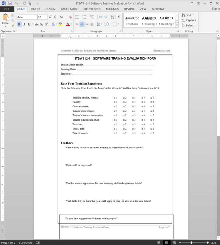 Software Training Evaluation Template | Itsw112 1 With Regard To ...